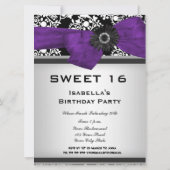 Sweet Sixteen 16 Damask Black White Paars Flower Kaart (Achterkant)