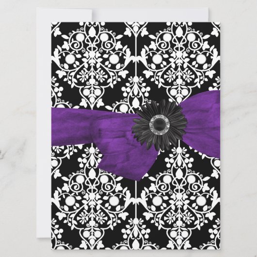 Sweet Sixteen 16 Damask Black White Paars Flower Kaart (Voorkant)