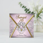 Sweet Sixteen 16 Damask Pink Gold White Silver Kaart (Staand voorkant)