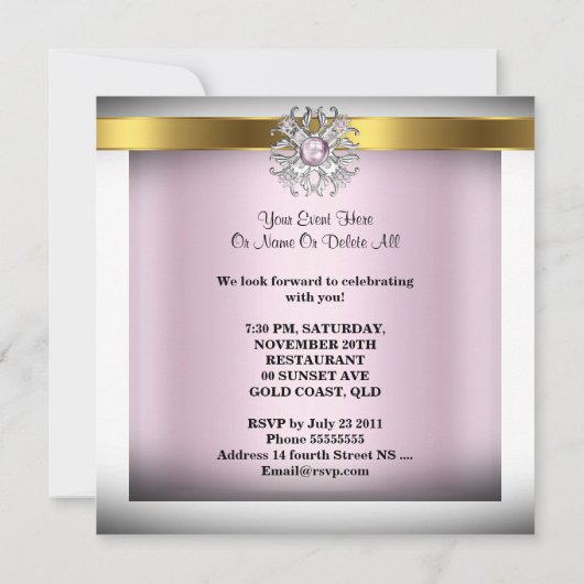 Sweet Sixteen 16 Damask Pink Gold White Silver Kaart (Achterkant)