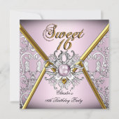 Sweet Sixteen 16 Damask Pink Gold White Silver Kaart (Voorkant)