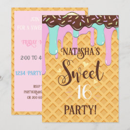 Sweet Sixteen 16 Drippy Waffle Cone Kaart
