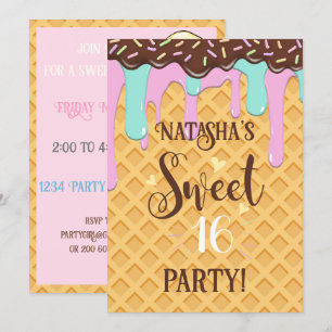 Sweet Sixteen 16 Drippy Waffle Cone Kaart