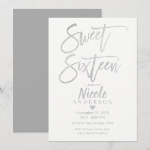 SWEET SIXTEEN 16 Elegant Silver Grey Folie Modern Kaart