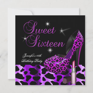 Sweet Sixteen 16 Feest Luipaard Schoen Lippenstift Kaart