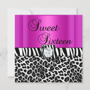 Sweet Sixteen 16 Feest Zebra Heet Roze Luipaard Kaart