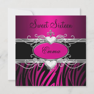 Sweet Sixteen 16 Feest Zilver Roze Zwart Luipaard Kaart