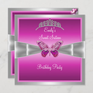 Sweet Sixteen 16 Fushia Pink Silver Tiara 2 Kaart