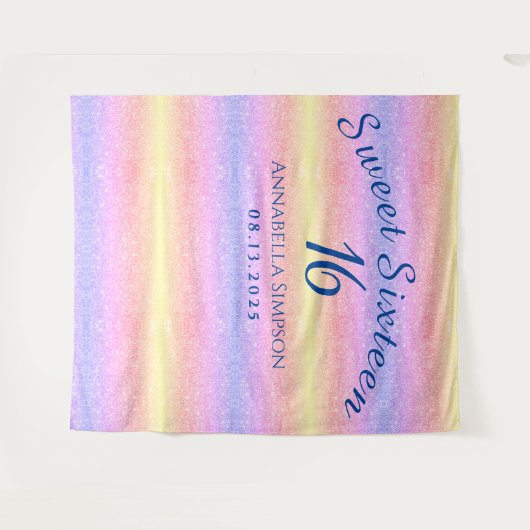 Sweet Sixteen 16 Gepersonaliseerde Regenboog Glitt Wandkleed (Voorkant (horizontaal))
