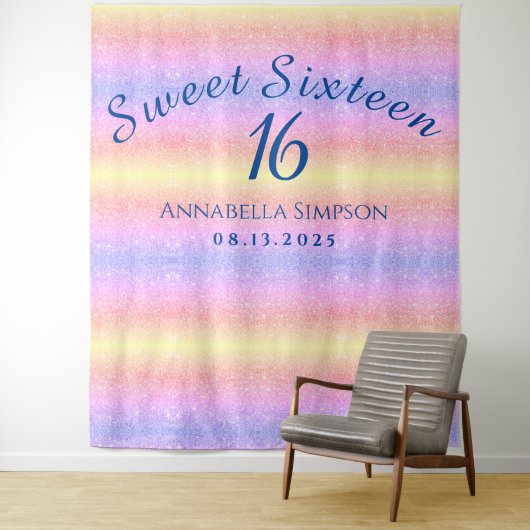 Sweet Sixteen 16 Gepersonaliseerde Regenboog Glitt Wandkleed (In situ)