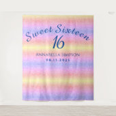 Sweet Sixteen 16 Gepersonaliseerde Regenboog Glitt Wandkleed (Voorkant)