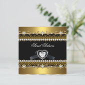 Sweet Sixteen 16 Gold Black Pearl Diamond Kaart (Staand voorkant)