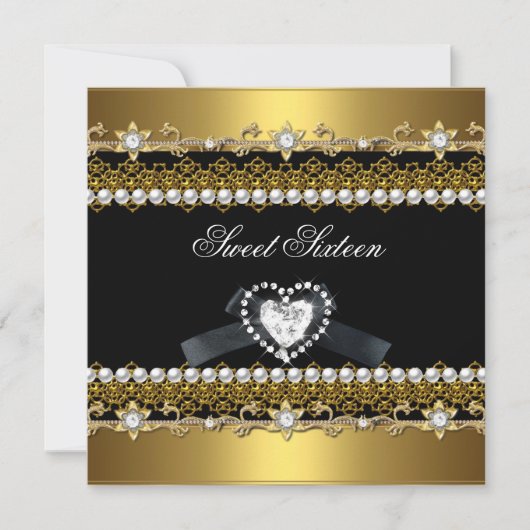 Sweet Sixteen 16 Gold Black Pearl Diamond Kaart (Voorkant)