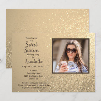 Sweet Sixteen 16 Gouden Glitter Foto Verjaardag Kaart