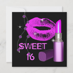 Sweet Sixteen 16 Heet Roze Lippen Zwarte Lippensti Kaart