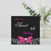 Sweet Sixteen 16 helderroze Zebra zwarte doos Kaart (Staand voorkant)