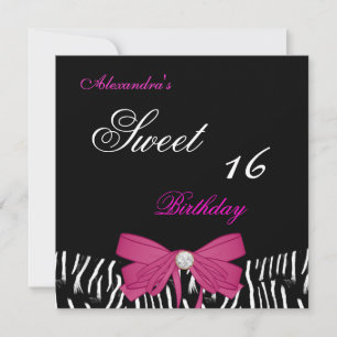 Sweet Sixteen 16 helderroze Zebra zwarte doos Kaart
