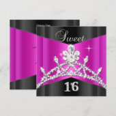 Sweet Sixteen 16 Hot Pink Black Silver Tiara Kaart (Voorkant / Achterkant)