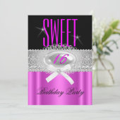 Sweet Sixteen 16  Hot Pink Silver Kaart (Staand voorkant)