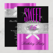 Sweet Sixteen 16  Hot Pink Silver Kaart (Voorkant / Achterkant)