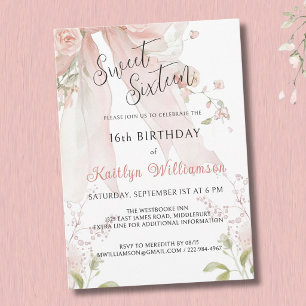 Sweet Sixteen 16 Jaar Roze Strik Bloemen Kaart