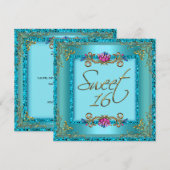 Sweet Sixteen 16-jarige Blauwgroen Blauwe Floral Kaart (Voorkant / Achterkant)