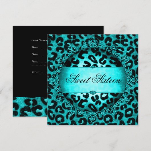 Sweet Sixteen 16-jarige Blauwgroen blauwe luipaard Kaart (Voorkant / Achterkant)