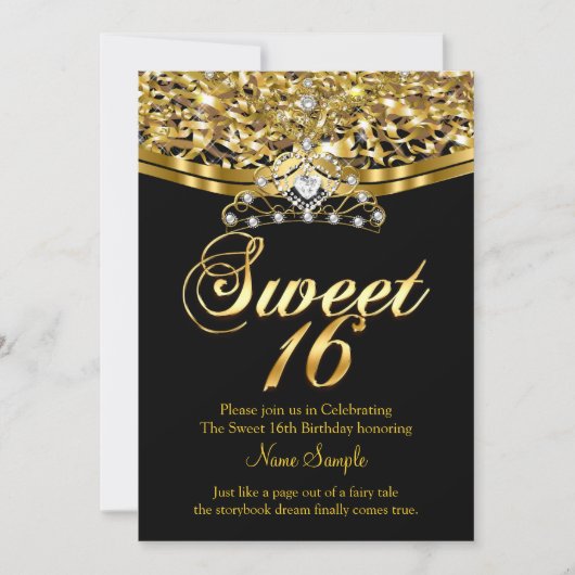 Sweet Sixteen 16-jarige feestdag Glitter Gold Blac Kaart (Voorkant)