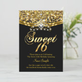 Sweet Sixteen 16-jarige feestdag Glitter Gold Blac Kaart (Staand voorkant)