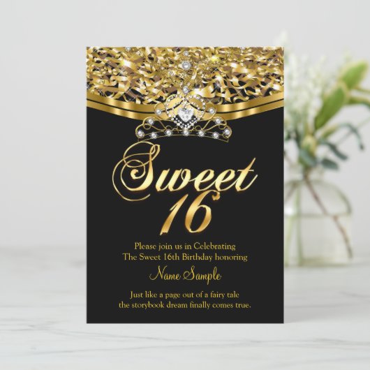 Sweet Sixteen 16-jarige feestdag Glitter Gold Blac Kaart (Staand voorkant)