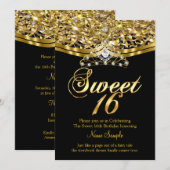 Sweet Sixteen 16-jarige feestdag Glitter Gold Blac Kaart (Voorkant / Achterkant)