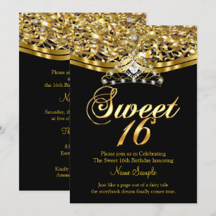Sweet Sixteen 16-jarige feestdag Glitter Gold Blac Kaart