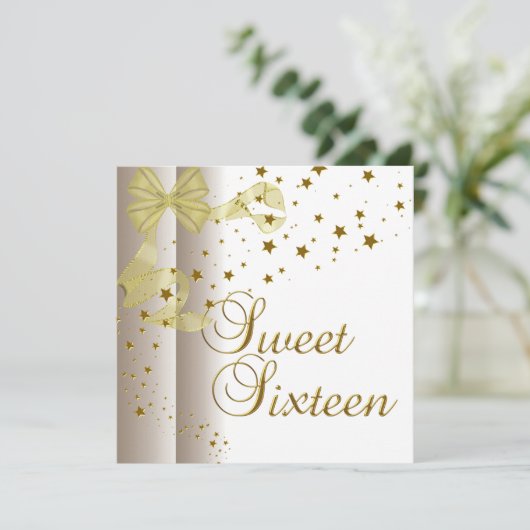 Sweet Sixteen 16-jarige feestdag Gold Stars White Kaart (Staand voorkant)