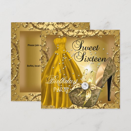Sweet Sixteen 16-jarige feestdag goudddekers Kaart (Voorkant / Achterkant)