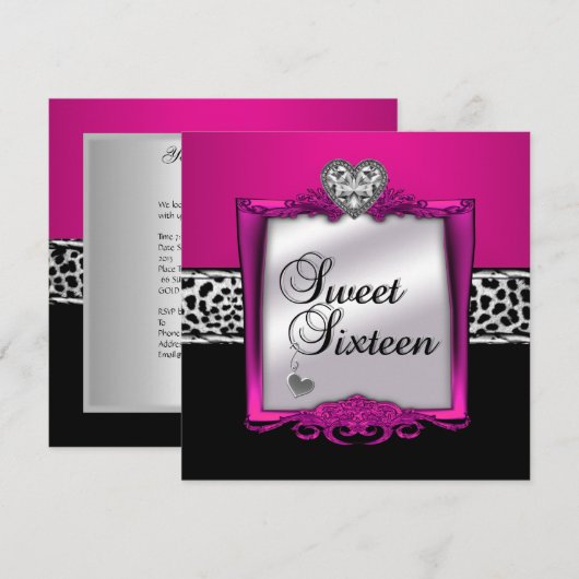 Sweet Sixteen 16-jarige feestdag laurroze zwart Kaart (Voorkant / Achterkant)
