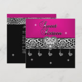 Sweet Sixteen 16-jarige feestdag laurroze zwart Kaart (Voorkant / Achterkant)