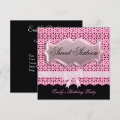 Sweet Sixteen 16-jarige feestdag roze kant zwart Kaart (Voorkant / Achterkant)