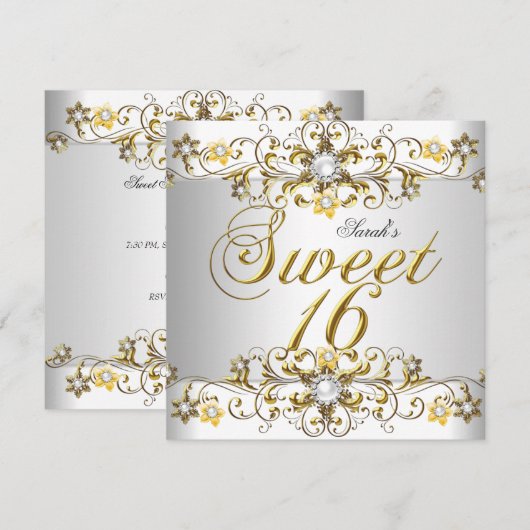 Sweet Sixteen 16-jarige gouddiamant 5 Kaart (Voorkant / Achterkant)