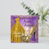 Sweet Sixteen 16-jarige Paarse goudddress Kaart (Staand voorkant)