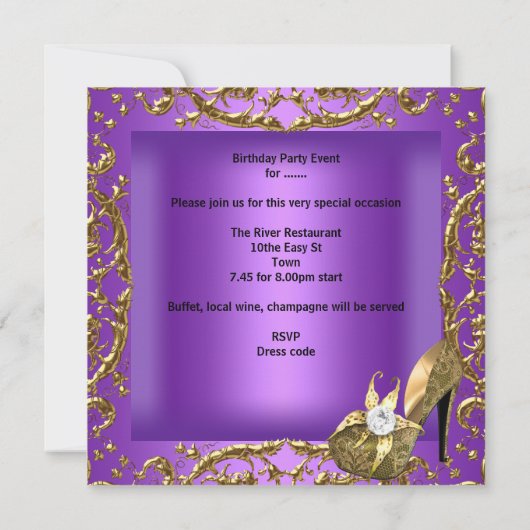 Sweet Sixteen 16-jarige Paarse goudddress Kaart (Achterkant)