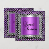 Sweet Sixteen 16-jarige Paarse roze zilver Kaart (Voorkant / Achterkant)