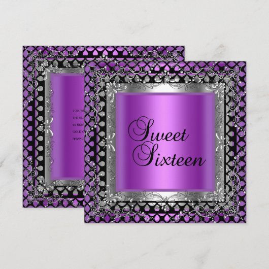 Sweet Sixteen 16-jarige Paarse roze zilver Kaart (Voorkant / Achterkant)