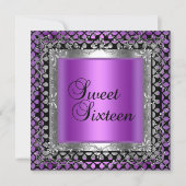Sweet Sixteen 16-jarige Paarse roze zilver Kaart (Voorkant)