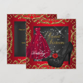 Sweet Sixteen 16-jarige Rode Gouddress Kaart (Voorkant / Achterkant)