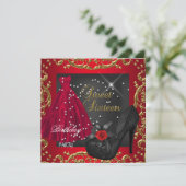 Sweet Sixteen 16-jarige Rode Gouddress Kaart (Staand voorkant)