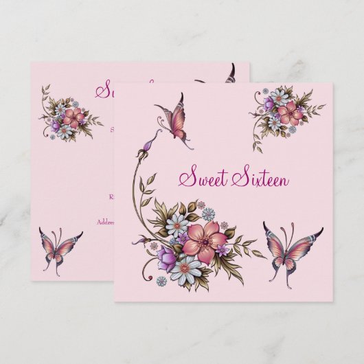 Sweet Sixteen 16-jarige  roze Floral 4 Kaart (Voorkant / Achterkant)