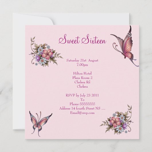 Sweet Sixteen 16-jarige  roze Floral 4 Kaart (Achterkant)