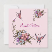 Sweet Sixteen 16-jarige  roze Floral 4 Kaart (Voorkant)