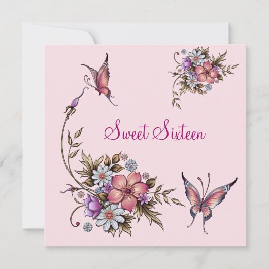 Sweet Sixteen 16-jarige  roze Floral 4 Kaart (Voorkant)