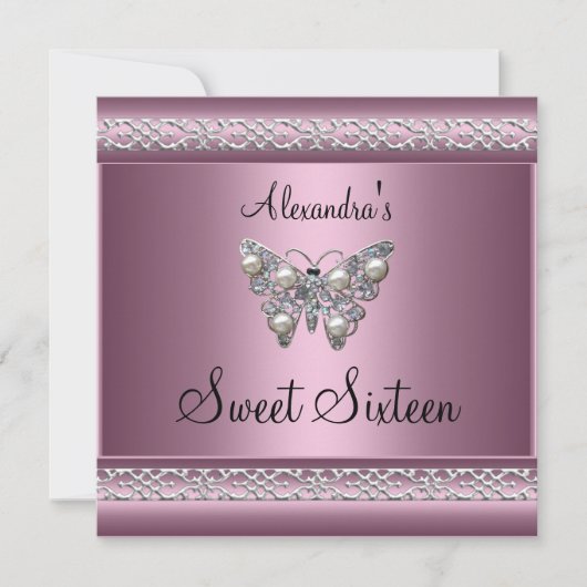 Sweet Sixteen 16-jarige roze vlinder Kaart (Voorkant)